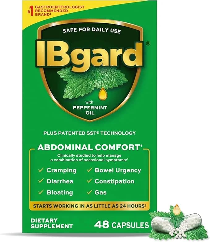 IBgard Gut Health Supplement, Peppermint Oil Capsules for Abdominal Comfort, 48 Capsules by IBgard — product image for gut health supplement