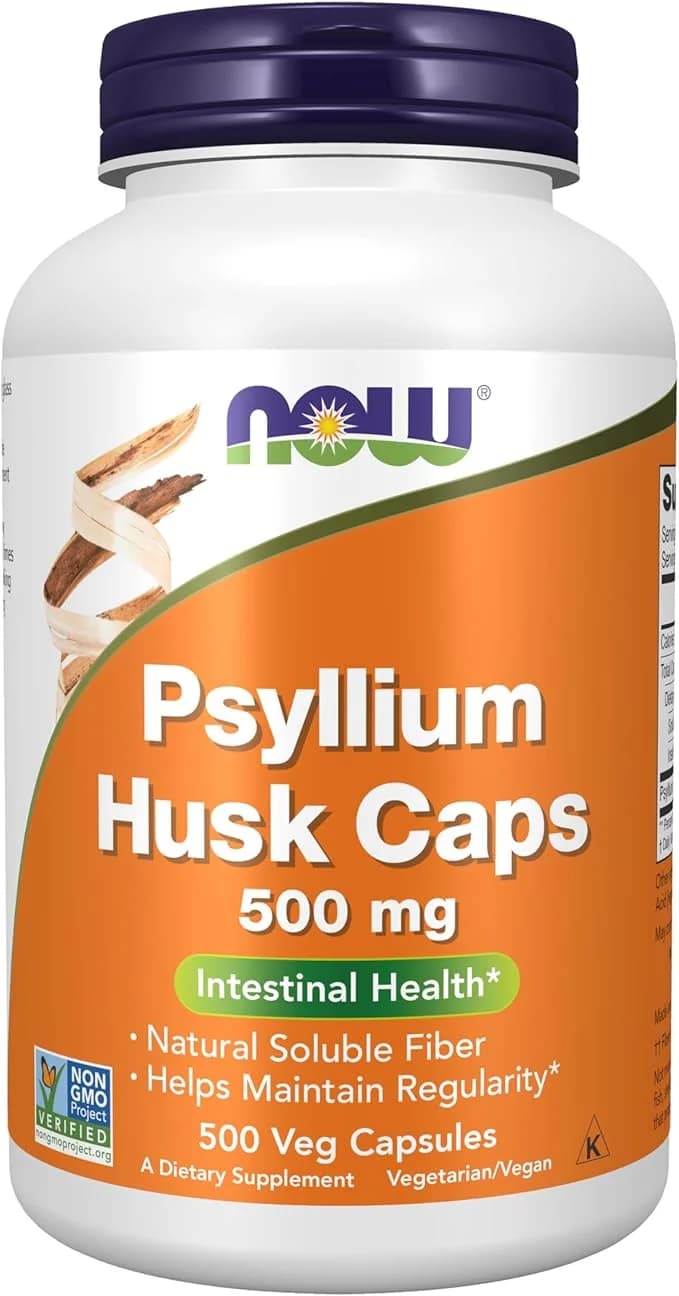 NOW Foods Supplements, Psyllium Husk Caps 500 mg, Non-GMO Project Verified, Natural Soluble Fiber, Intestinal Health*, 500 Veg Capsules by NOW Foods — product image for gut health supplement