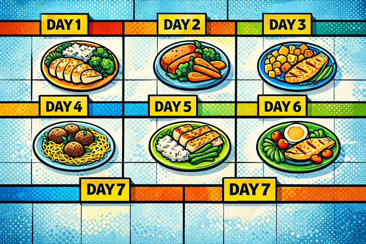 Weekly Low FODMAP Meal Plan Overview Weekly calendar overview of the 7-day low FODMAP meal plan