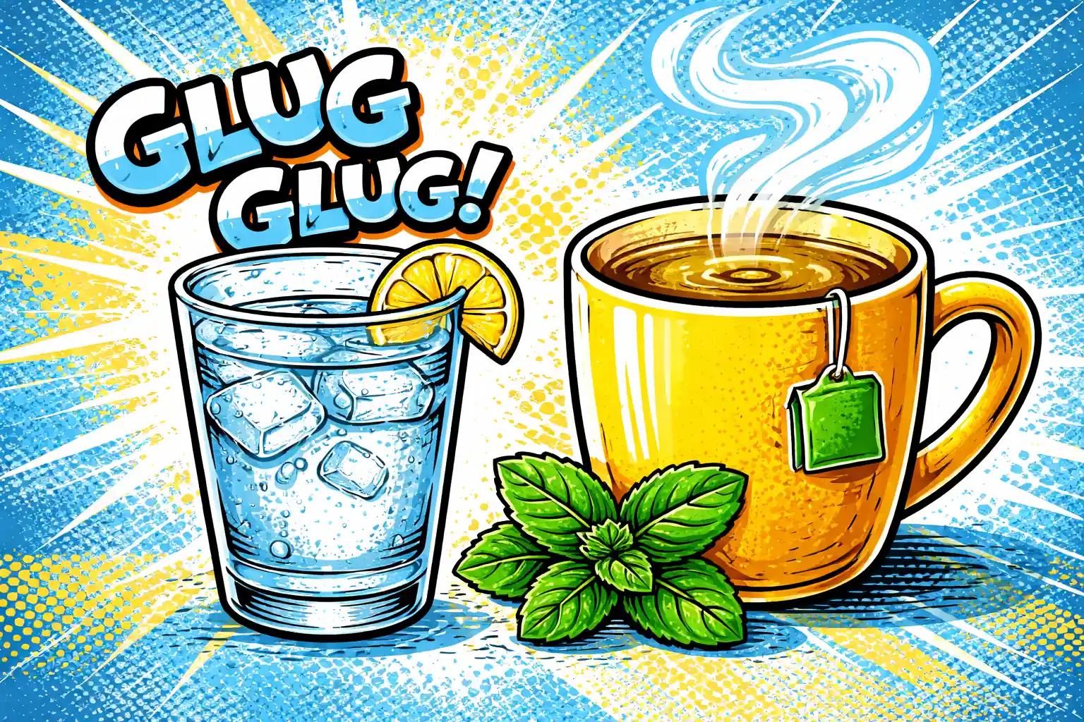 Best Drinks for Bloating Relief Glass of water and peppermint tea for bloating relief