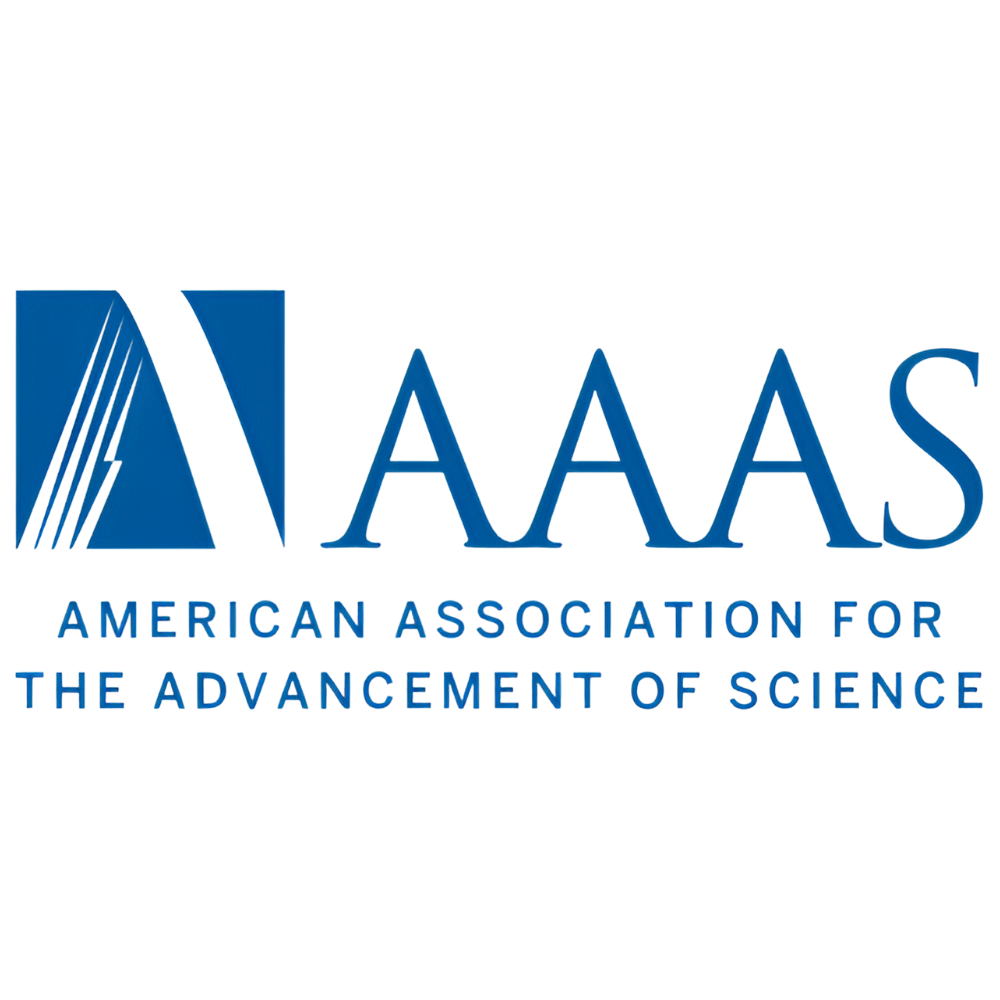 The logo of AAAS with blue text and an abstract symbol, representing scientific advancement.