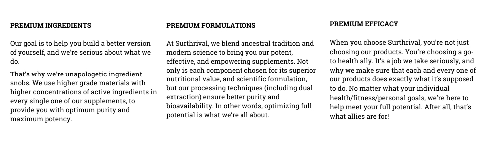 about surthrival ingredients