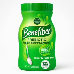 Benefiber prebiotic fiber supplement bottle on white background