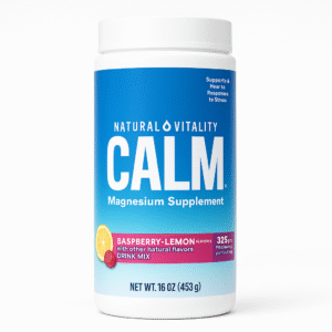 CALM magnesium supplement bottle on white background