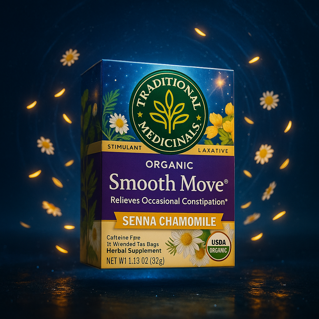 Smooth Move tea box under swirling chamomile constellations