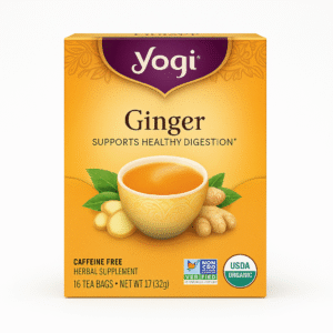 Yogi Ginger tea box on white background