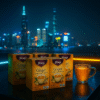 Ginger tea 6-pack on neon rooftop tea ceremony